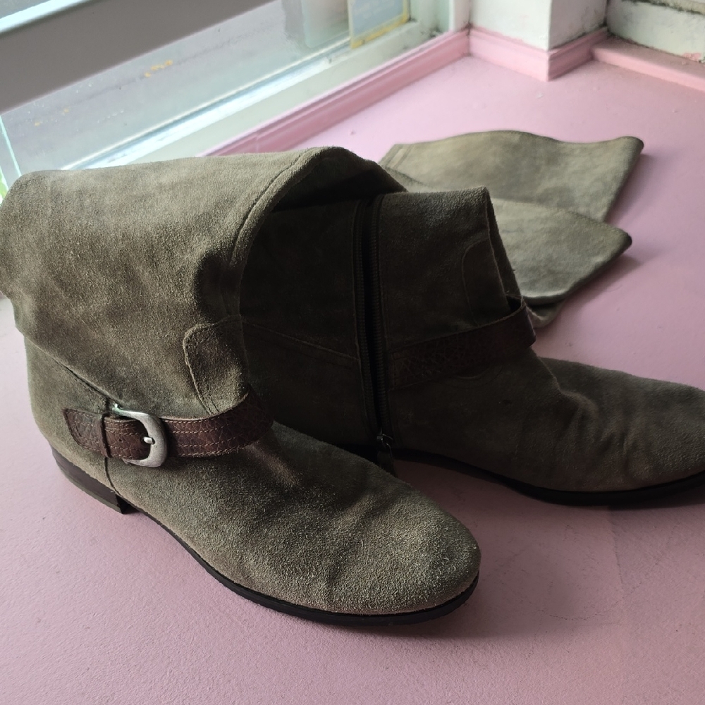 Franco Sarto Taupe Suede Knee Boots with silver buckle fall